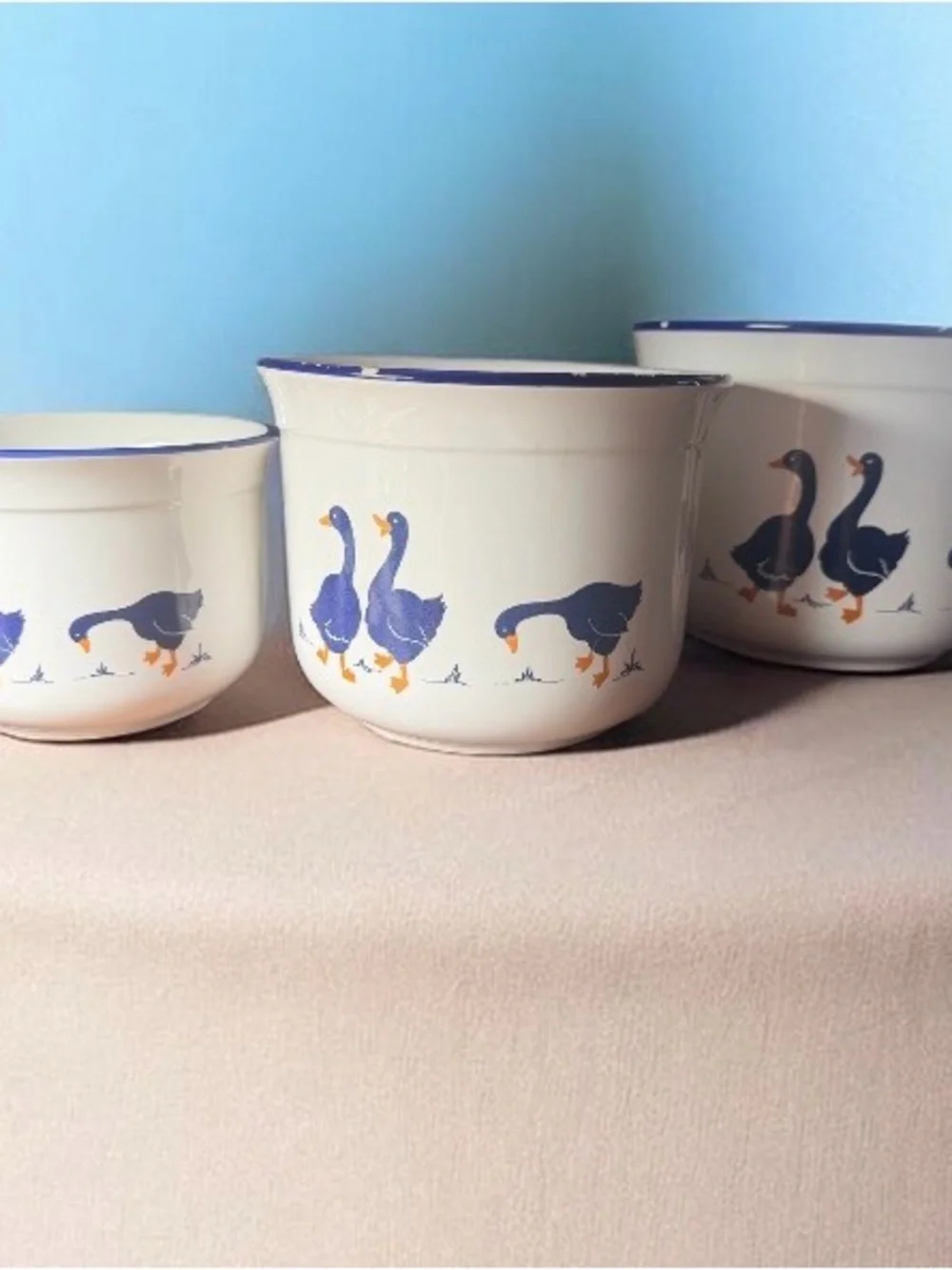 Rosenthal Cream and Blue Farm Goose Nesting Bowls